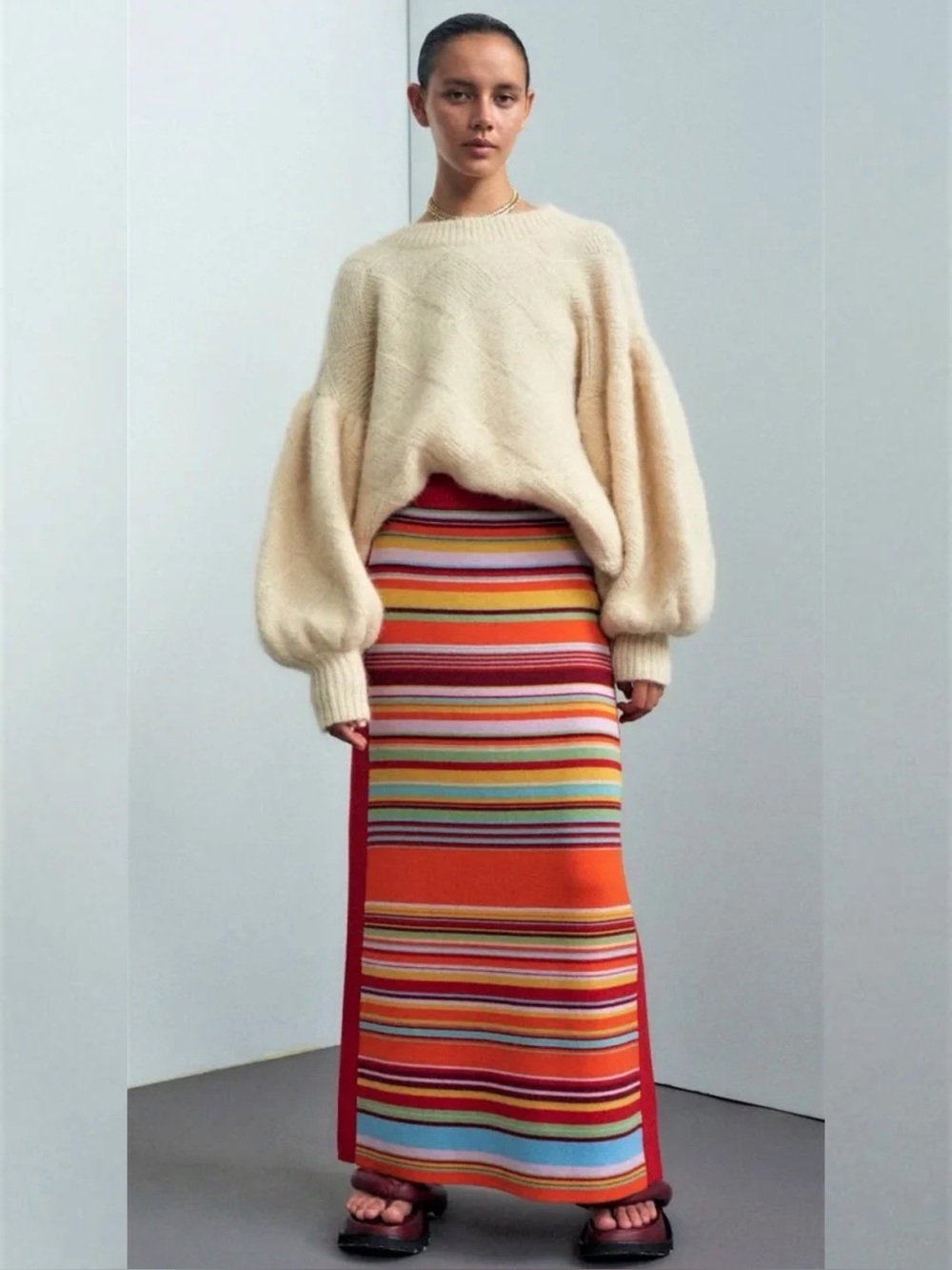 Alemais Multicolor Striped Merino Wool Maxi Skirt Red Size XS